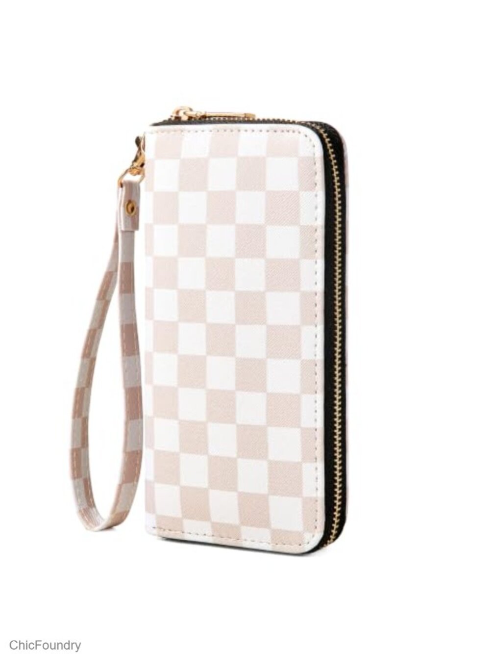 Faux Leather Zip Around Wristlet Wallet Detachable Strap